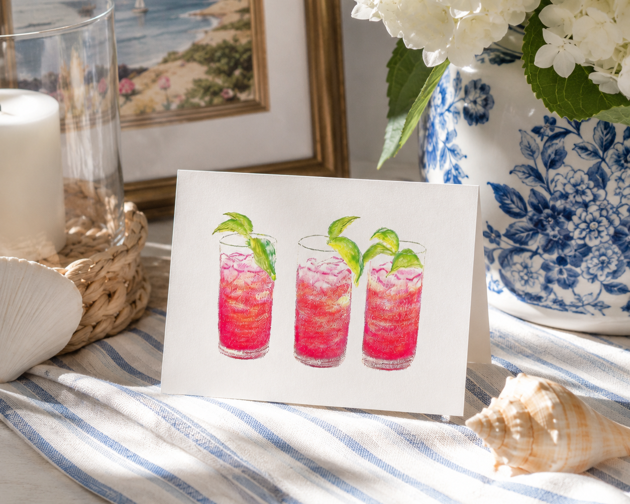 3 Pink Drinks Notecards