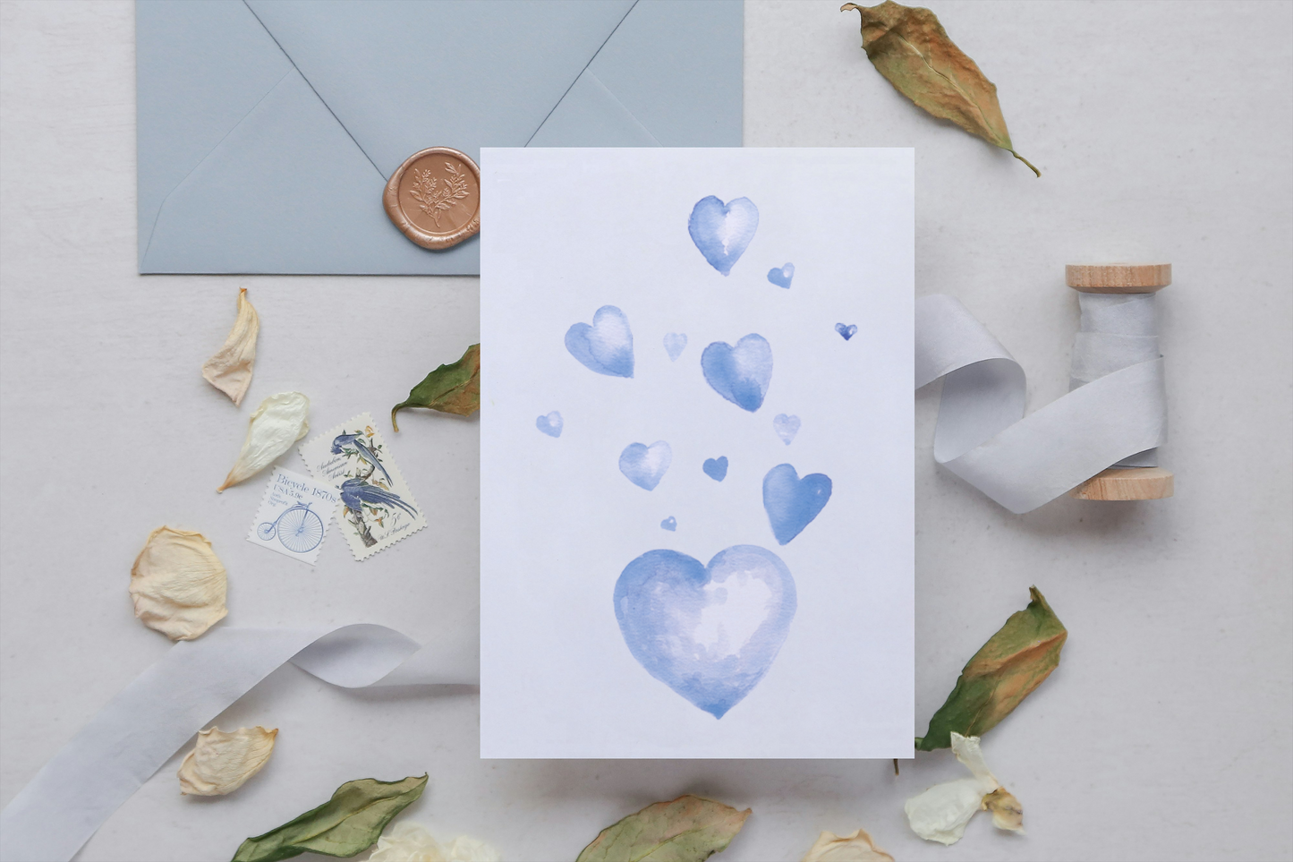 Heart Spray Blue Notecards